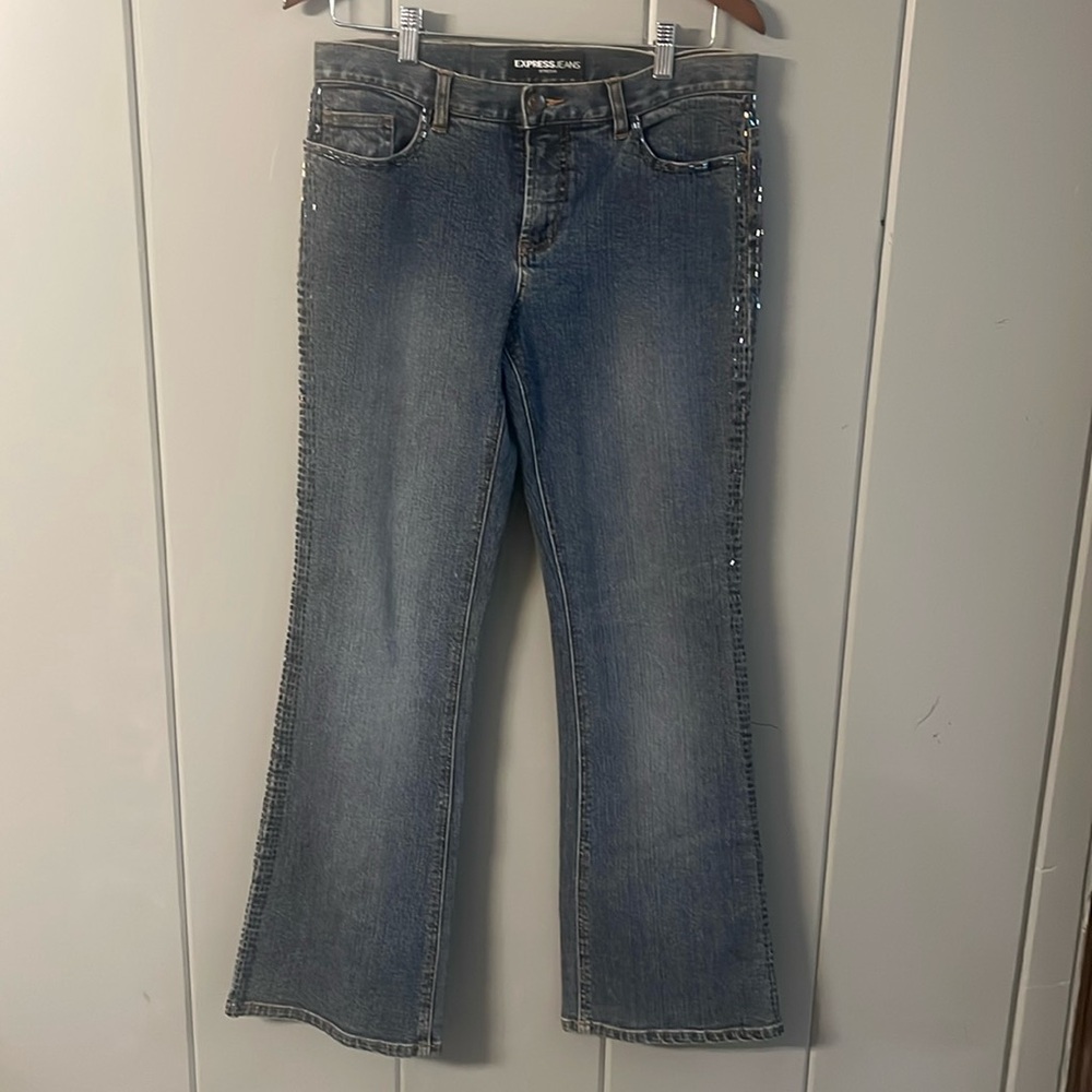 Express Jeans Vintage Flare Beaded Retro Festival Artsy Boho  Glam Goth Baddie